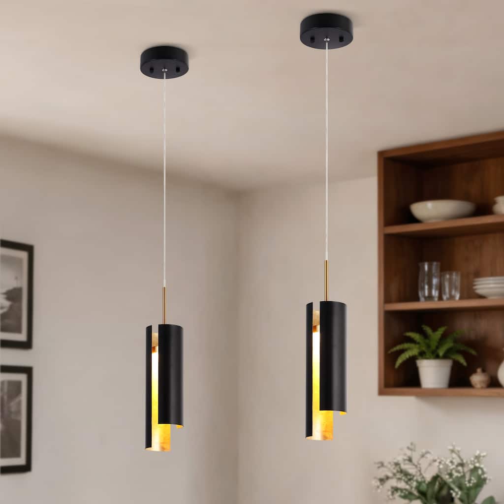 Black White 1-Light Modern Brass Gold LED Pendant Light Fixture for Kitchen Island - 3 x 3 x 14.3