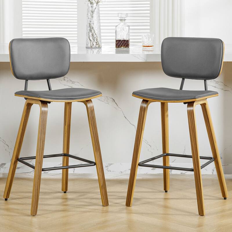 26" Wood Counter Height Bar Stools Set of 2 - 37.6"H x 19.5"W x 18.7"D - Set of 2 - Grey