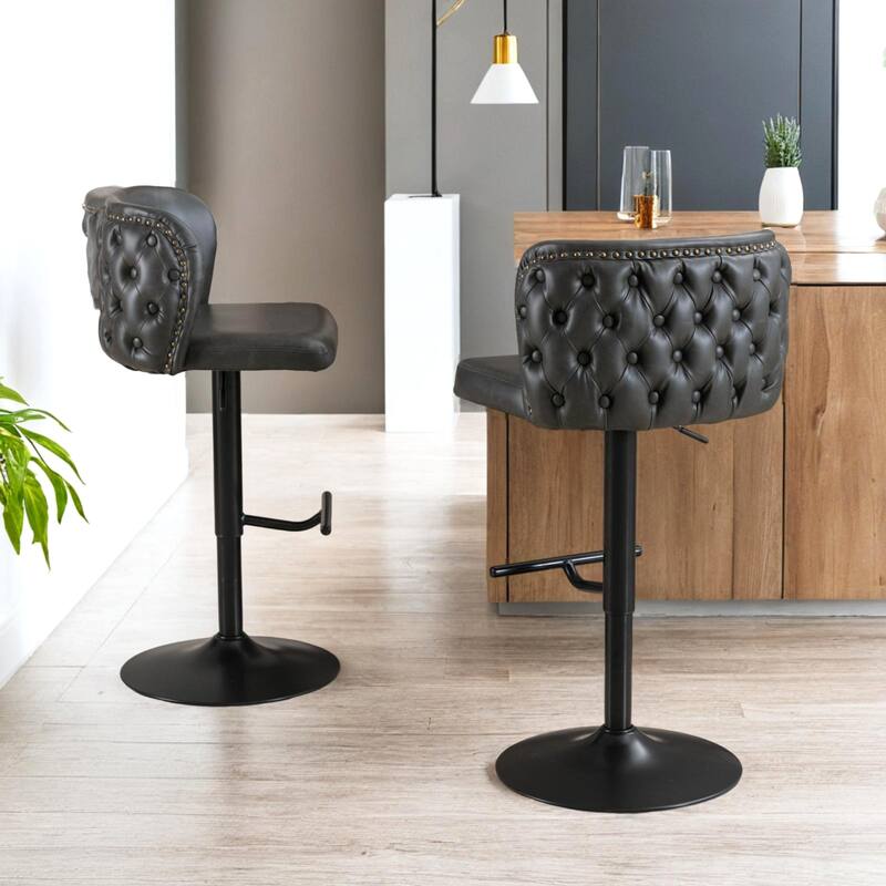 Modern PU Upholstered Bar Stools with the whole Back Tufted, for Home Pub and Kitchen Island - Dark Gray
