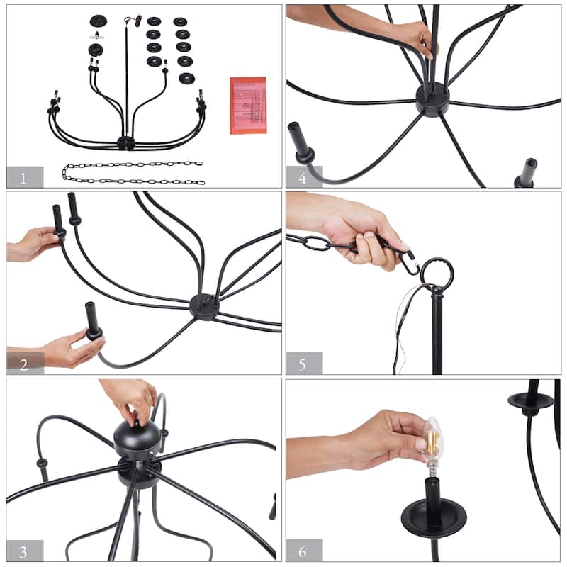 Modern Farmhouse 9-Light Chandelier Black Wheel 2-Tier Candle Lighting for Dining Living Room - D 39.4" x H 31.1"