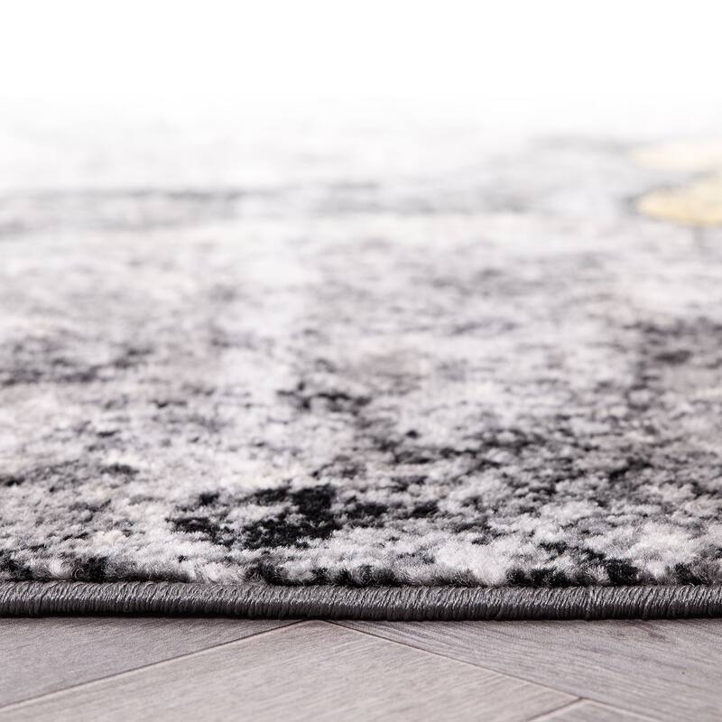 World Rug Gallery Contemporary Floral Design Black Area Rug - 7' 10" x 10' - Yellow - Rectangle