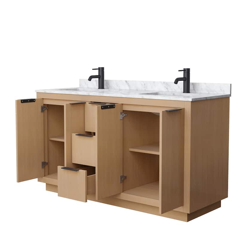 Maroni 60-Inch Light Straw Double Vanity, White Carrara Marble Top