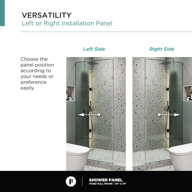 Fine Fixtures Single Fixed Clear Tempered Glass Shower Panel