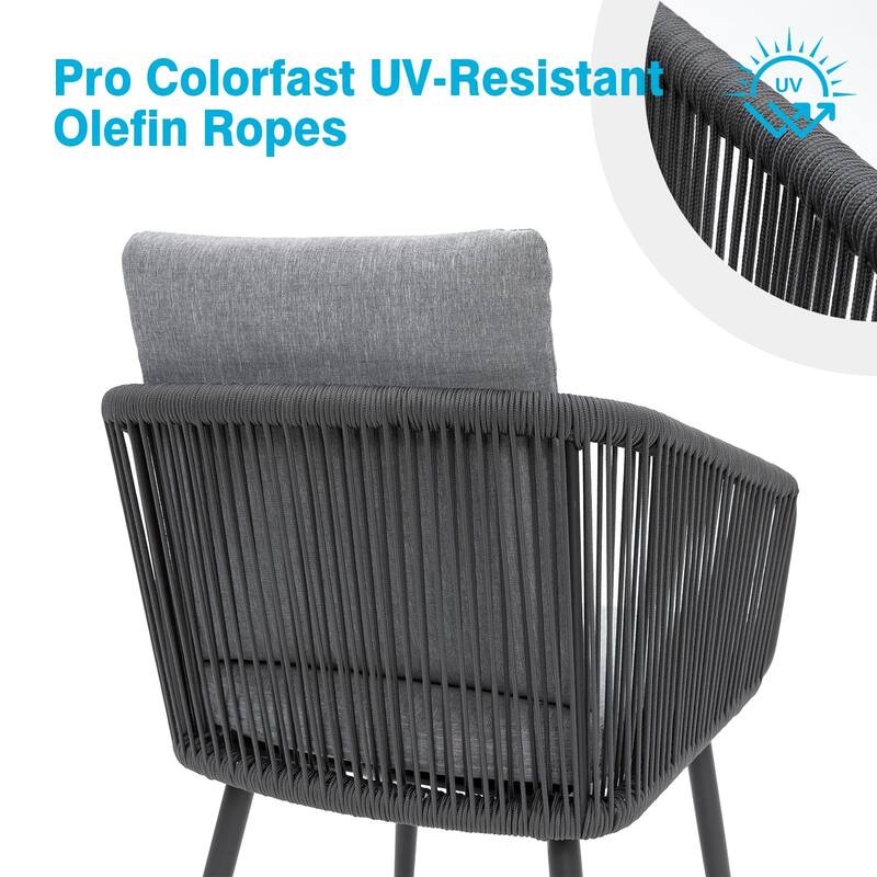 Outdoor Woven Rope Dining Chairs with Armrests (Set of 2)