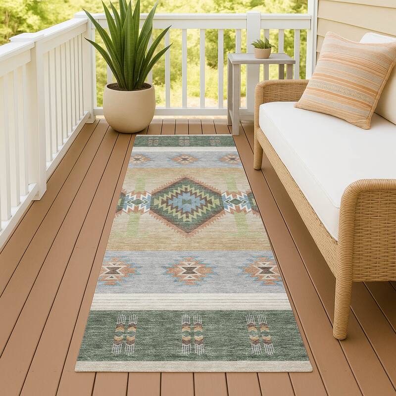 Machine Washable Indoor/ Outdoor Global Chennai Chantille Rug - Basil - 2'3" x 7'6"