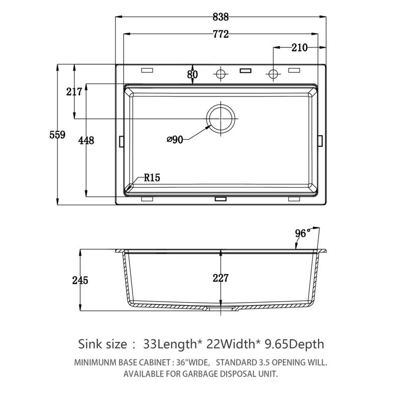 33" x 22" Drop-In Single Bowl Kitchen Sink with Grid, Roll-Up Rack & Bamboo Cutting Board, White Composite Granite
