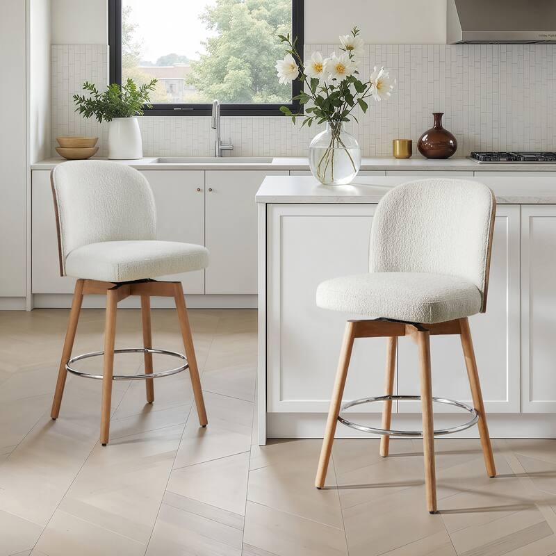 Upholstered Swivel Counter Stool Set - White