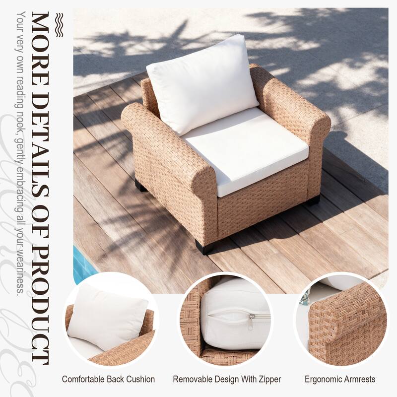 Outdoor PE Rattan Sofa and Coffee Table Set of 4