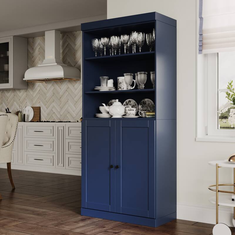 Palace Imports 100% Solid Wood 32" Pantry Cabinet with Shaker Doors, 2-Drawers and Adjustable Shelves