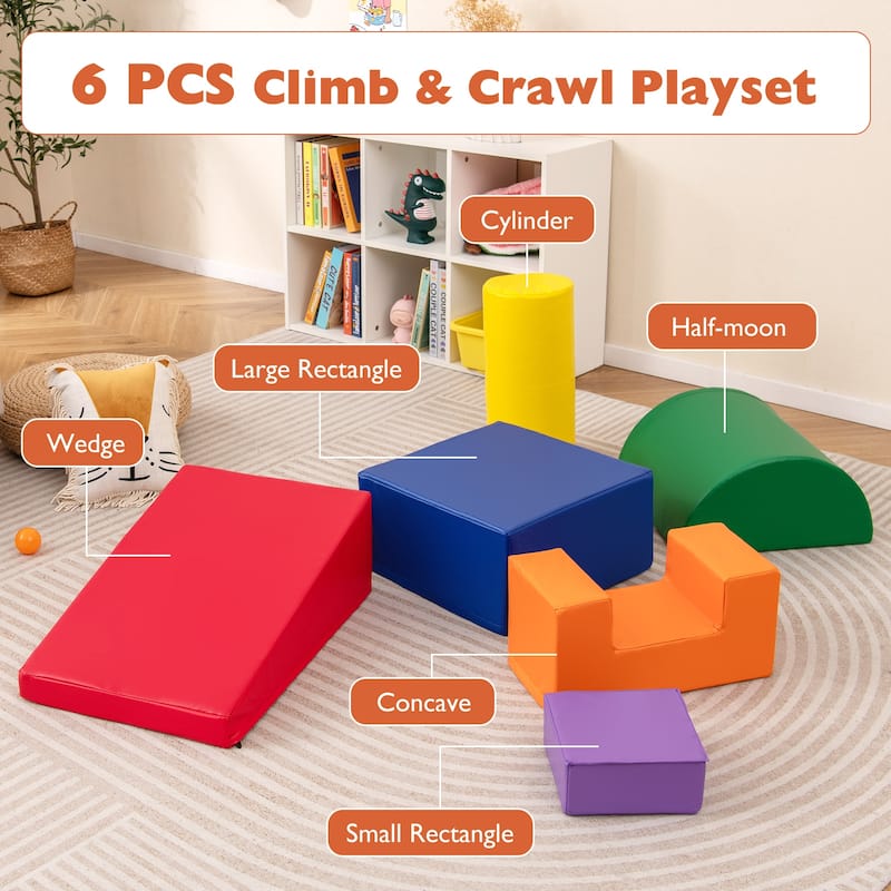 Gymax 6 PCS Kids Climber Play Set Indoor Foam Climb & Crawl Activity