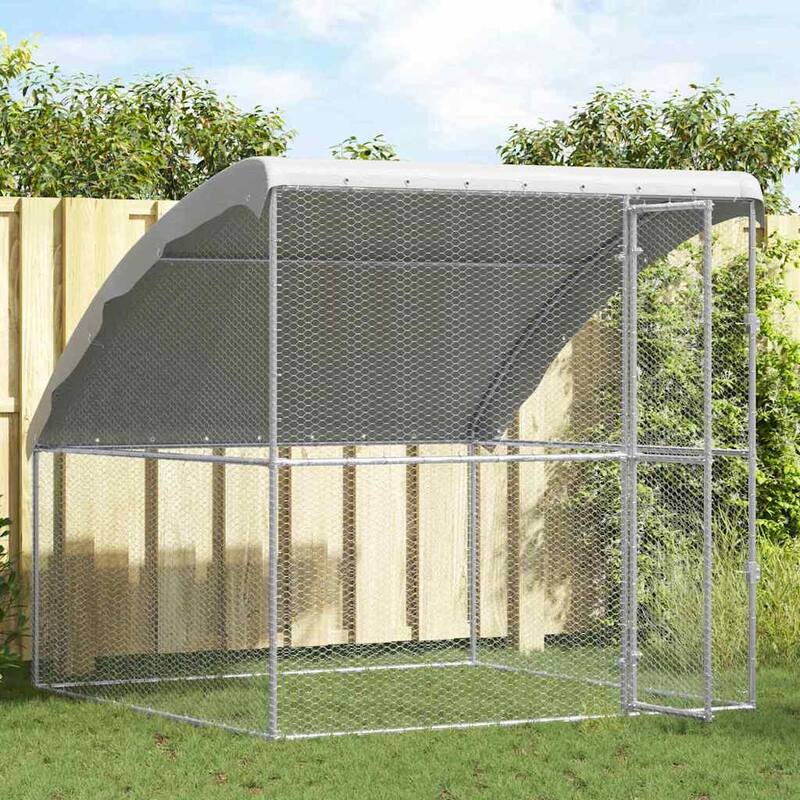 vidaXL Chicken Cage Silver 6.56 x 6.56 x 6.56 ft Galvanised Steel - 78.74 x 78.74 x 78.74 in