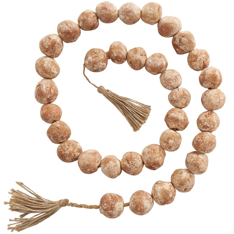 Ceramic Handmade Round Intricately Shaped Large Distressed Beaded Garland with Tassel