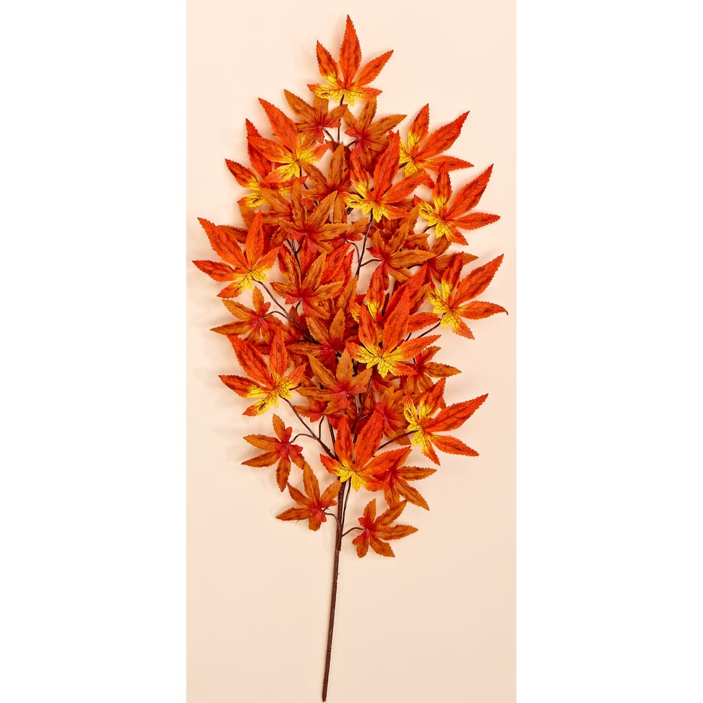26" Japanese Maple Spray w/ 45 Leaves, Orange, Set of 6