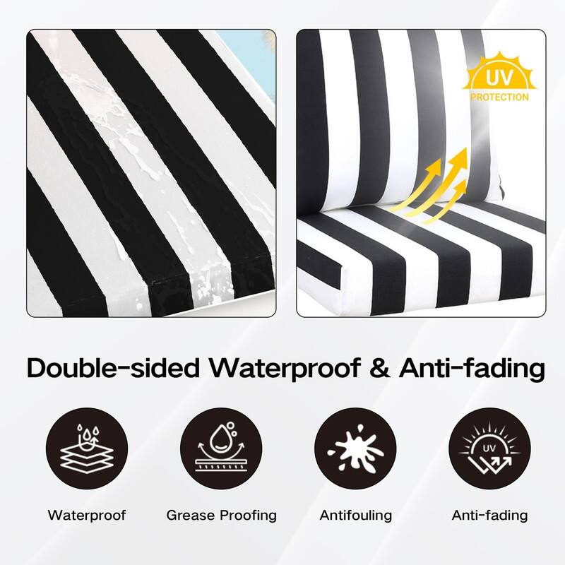 24x24 in Outdoor Deep Seat Cushion Set, Waterproof Fade Resistant, 4in Thickened Foam, Removable Cover, Adjustable Straps