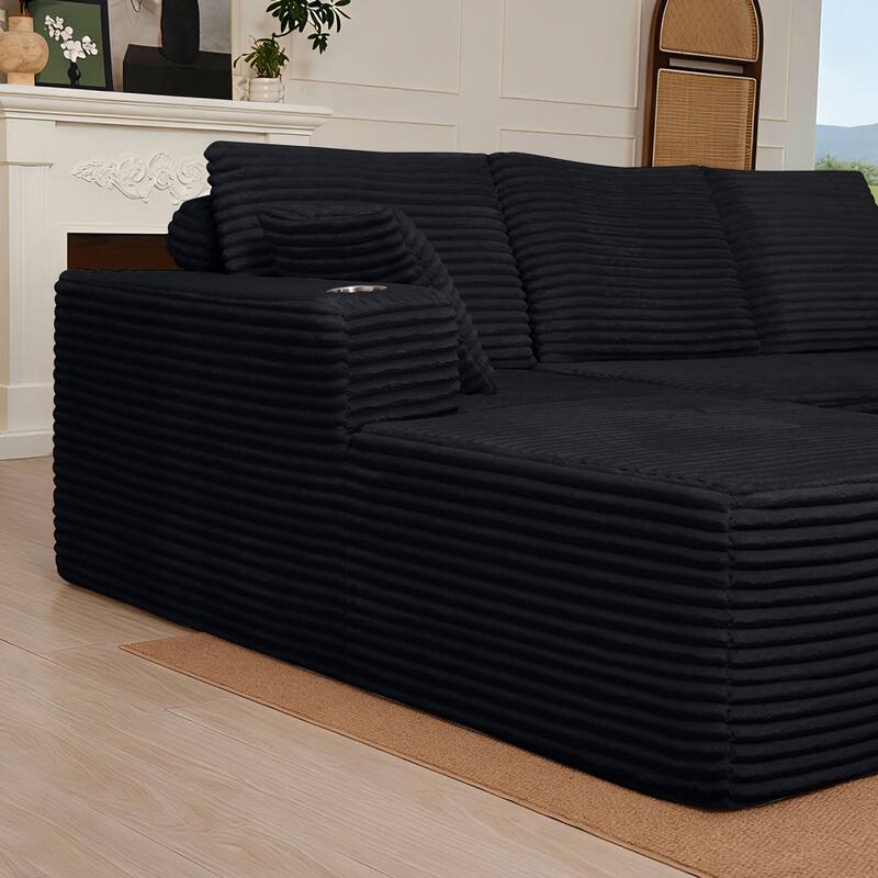 102.76" Corduroy Cloudy L Shaped Sofa with Chaise