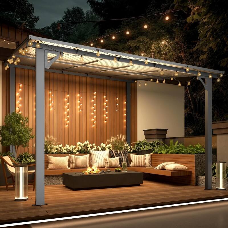 10X10Ft Outdoor Pergola Gazebo, Wall Mounted Lean to Awning Gazebo