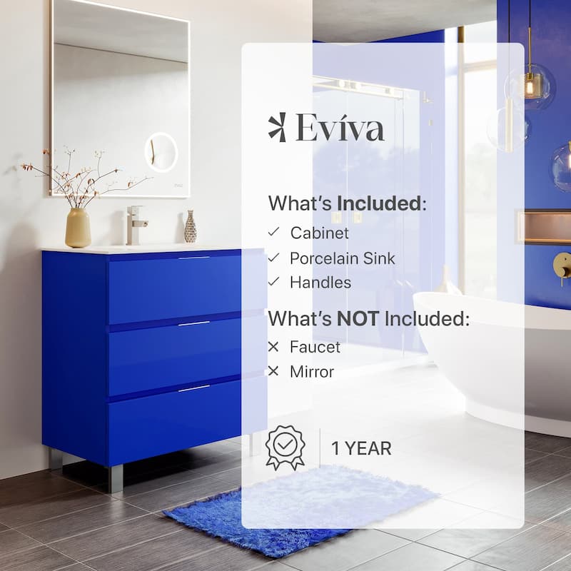 Eviva Malmo 32"W Blue Bath Vanity with Porcelain Integrated Sink
