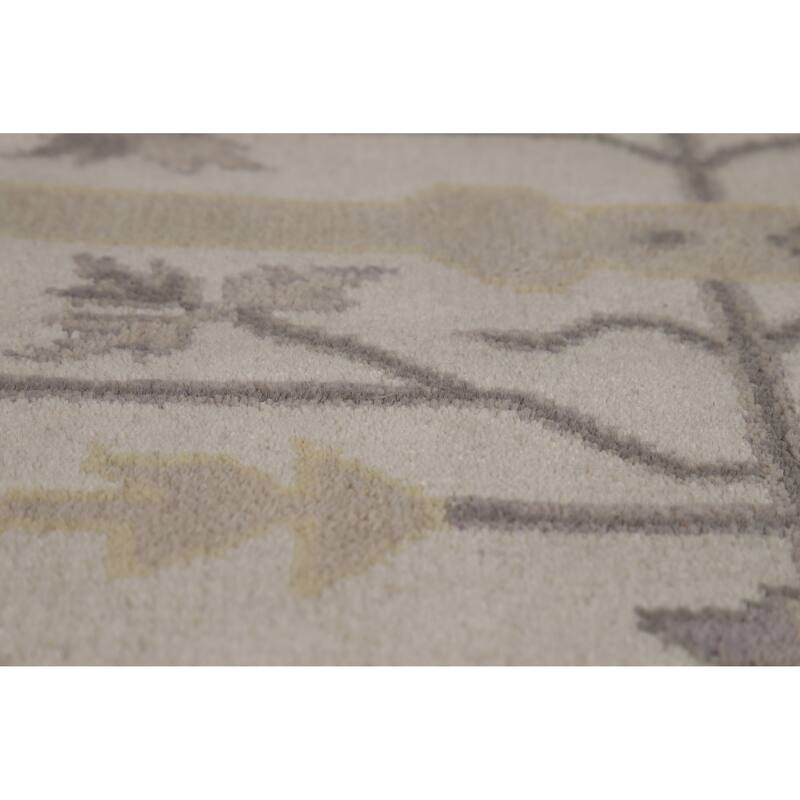 Floral Ivory Oushak Indian Area Rug Hand-Knotted Wool Carpet - 8'3" x 9'8"