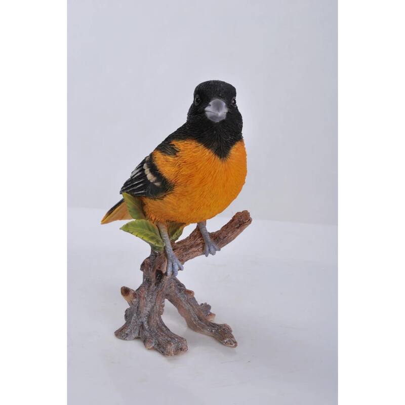 7" Black and Orange Oriole On Branch Outdoor Garden Statue