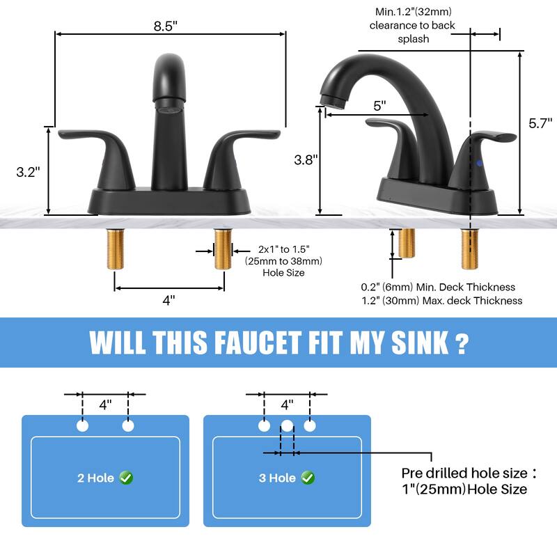 WOWOW 4 in. Centerset Double Handle High Arc Bathroom Sink Faucet