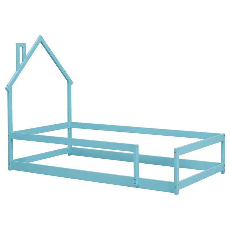 Twin Size Wood bed with House-shaped Headboard