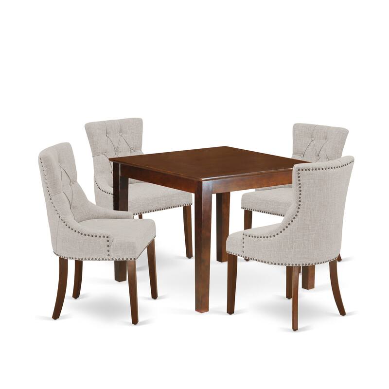 East West Furniture 5 Piece Kitchen Table Set- a Dining Room Table and 4 Linen Fabric Parson Chairs, (Pieces Option)