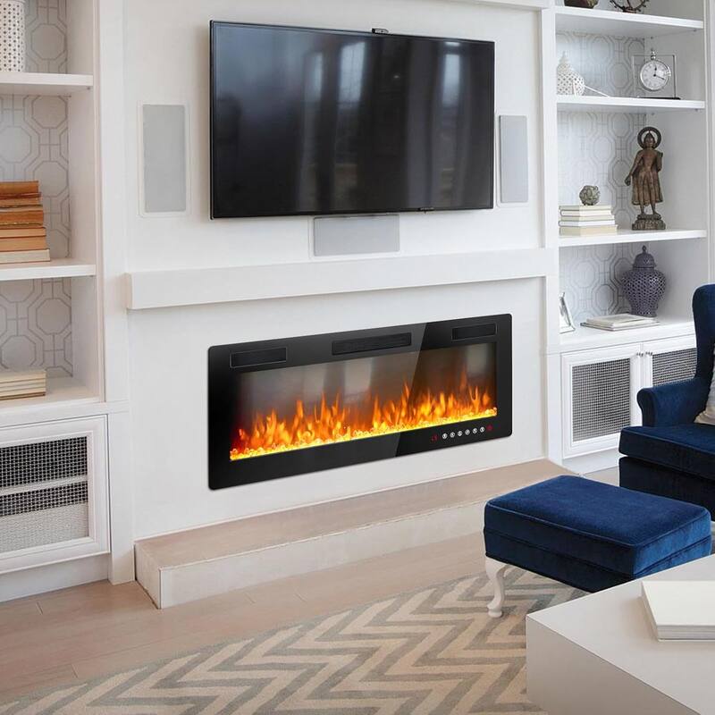 BOSSIN Electric Fireplace - Recessed or Wall Mounted Heater, 750/ 1500W, Adjustable Flame, Remote & Touch Control, Timer