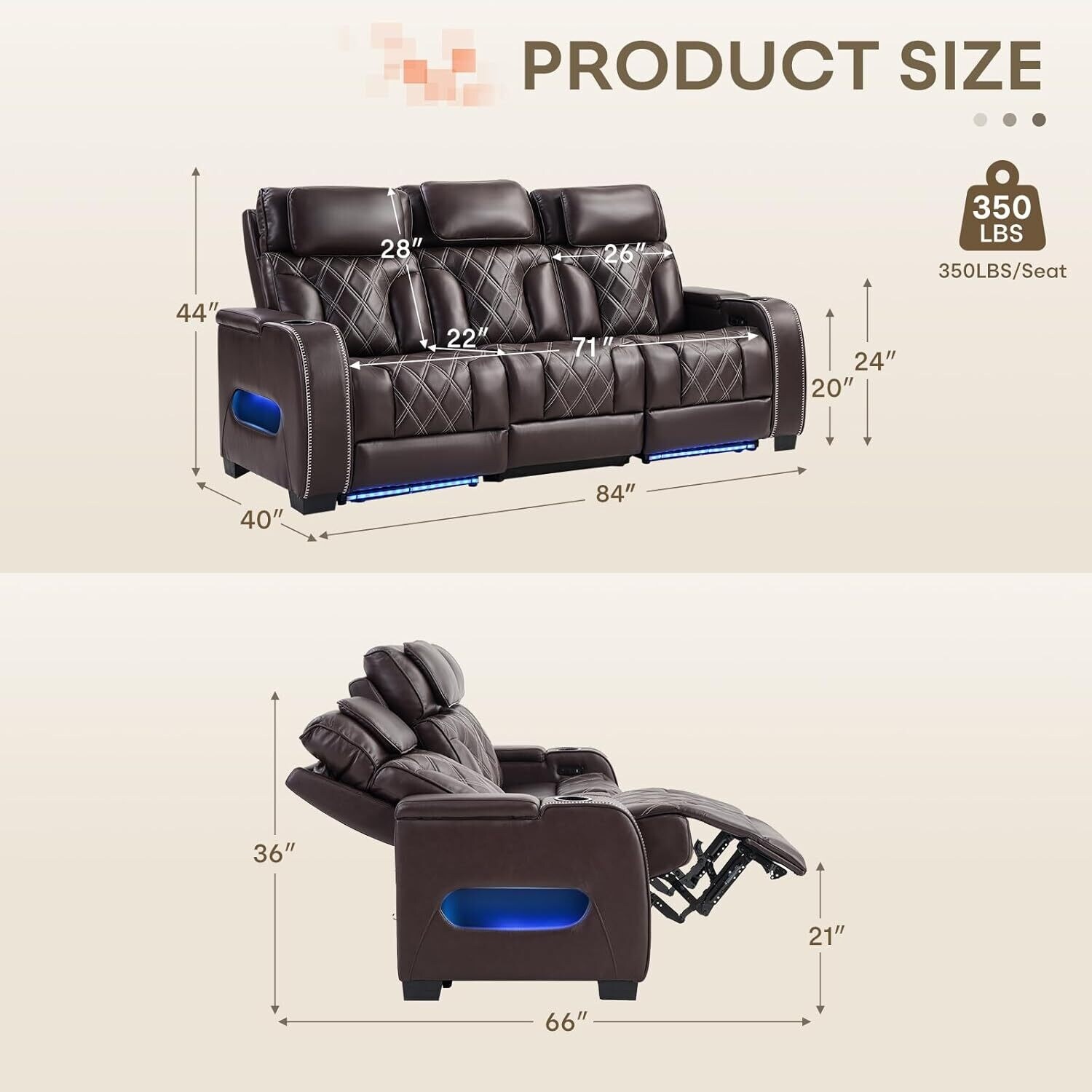 Power Recliner Chair with Adjustable Headrest, Breathable PU