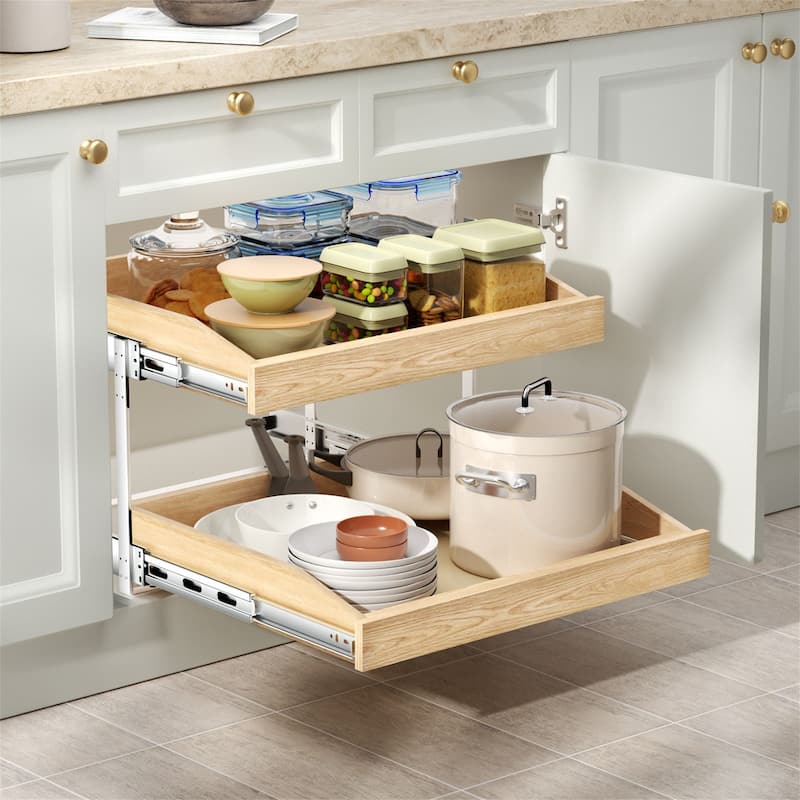 23.5-in W x 3.94-in H x 20.98-in D 2-Tier Wood Cabinet Pull Out Shelf