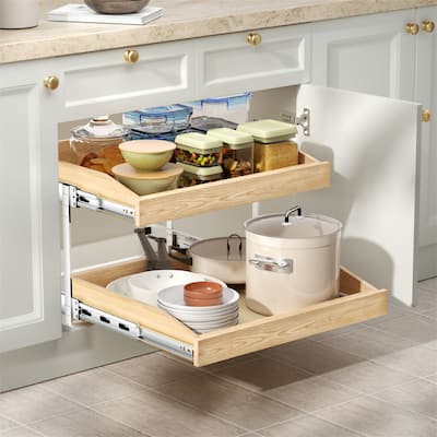 23.5-in W x 3.94-in H x 20.98-in D 2-Tier Wood Cabinet Pull Out Shelf