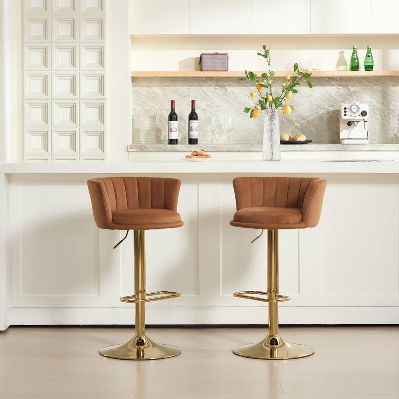 Velvet Swivel Bar Stools Set of 2, Counter Stools with Adjustable Height, Kitchen Island Stools with Chrome Footrest