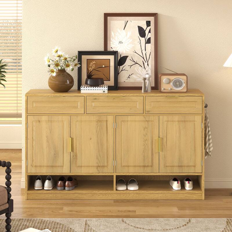 59.1" Multi-Functional Storage Buffet with Adjustable Shelf and Open Storage Compartments