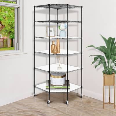 6-Tier Wire Shelving Rack Corner Unit Storage Adjustable Shelf Black
