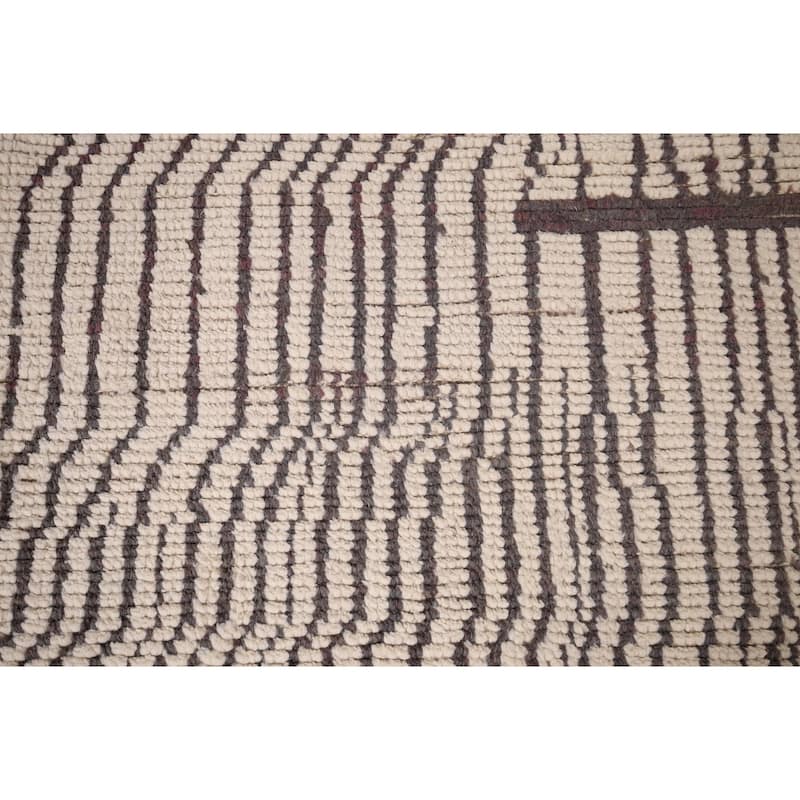 Striped Moroccan Area Rug Hand-Knotted Wool Carpet - 6'9"x 10'2"