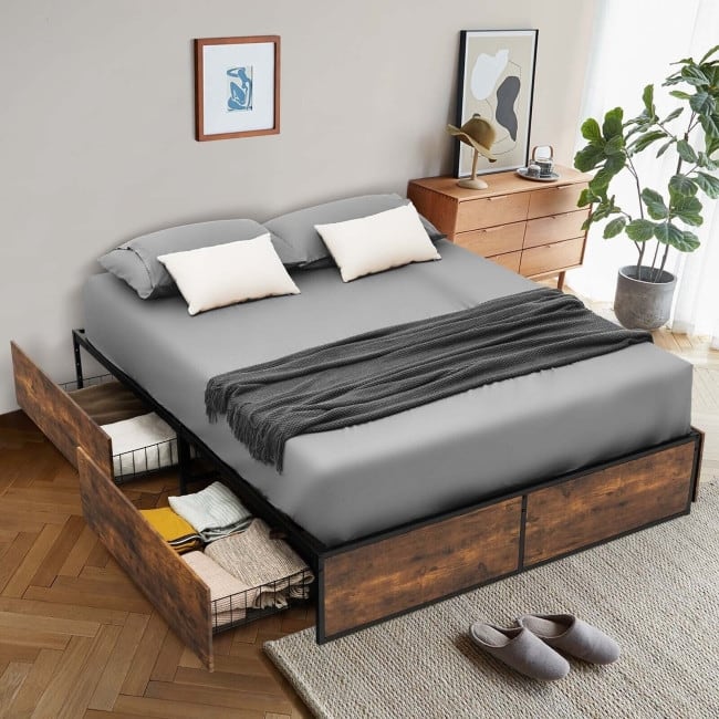 Metal Bed Frame with 4 Drawers