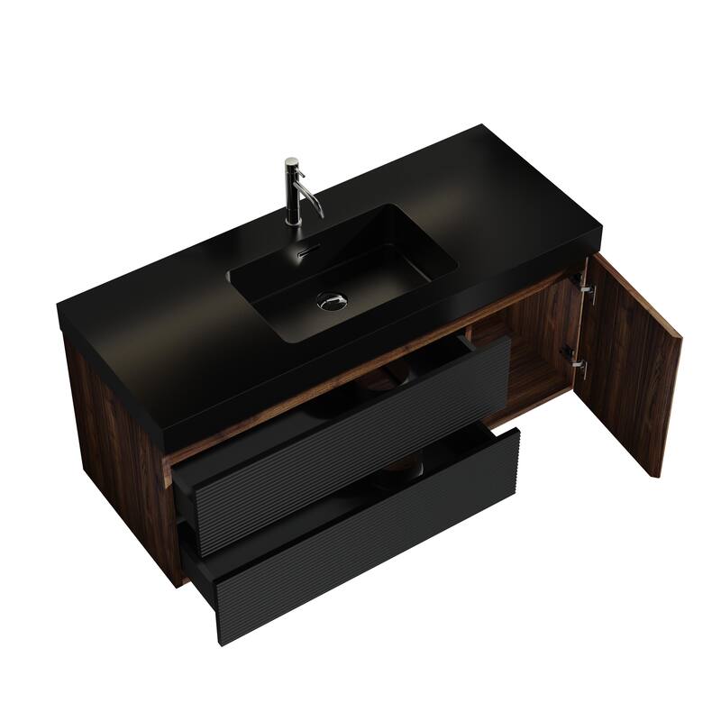 Wall Mounted Bathroom Vanity with Glossy White Solid Surface Sink