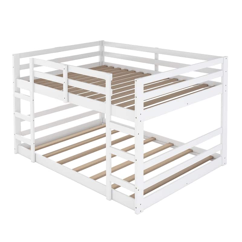 Full Over Full Size Bunk Platform Bed Frame with Ladder, Pine Wood Frame for Durability and Safety, Kids Bedroom Furniture