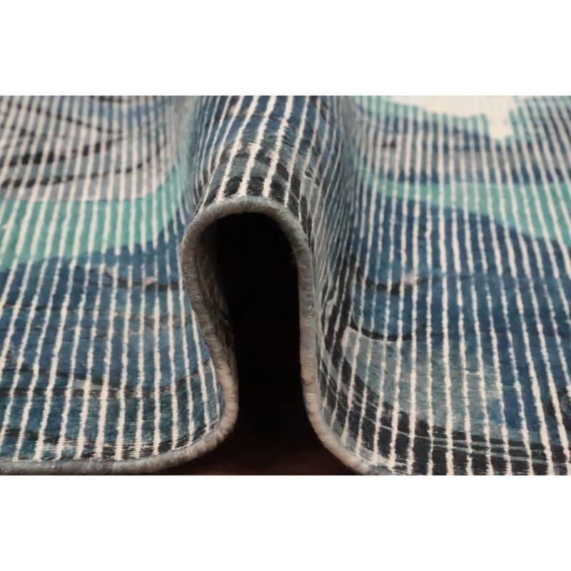 Hand Knotted Oriental Viscose Silk Carpet Modern Animal Pictorial Green Abstract Area Rug - 7' 8'' X 5' 5''