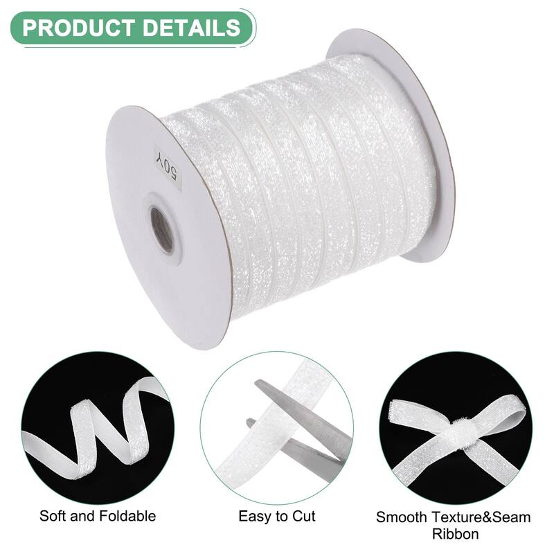 1 Pack Metallic Glitters Velvet Ribbon,3/8"x50 Yards for Gift - White