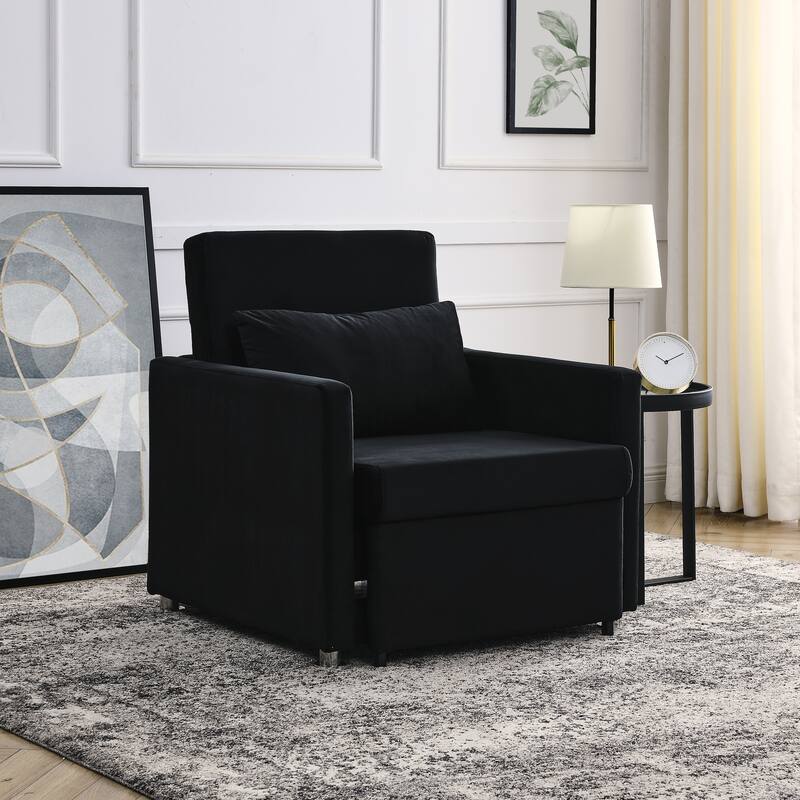 Pull Out Recliner Chair Black Velvet Sleeper Chair Lounge Accent Chair ...