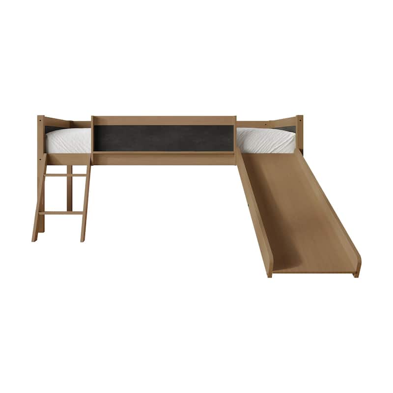 CraftPorch Classic Twin Low Loft Bed with Chalkboard, Slide and Ladder - Seadrift