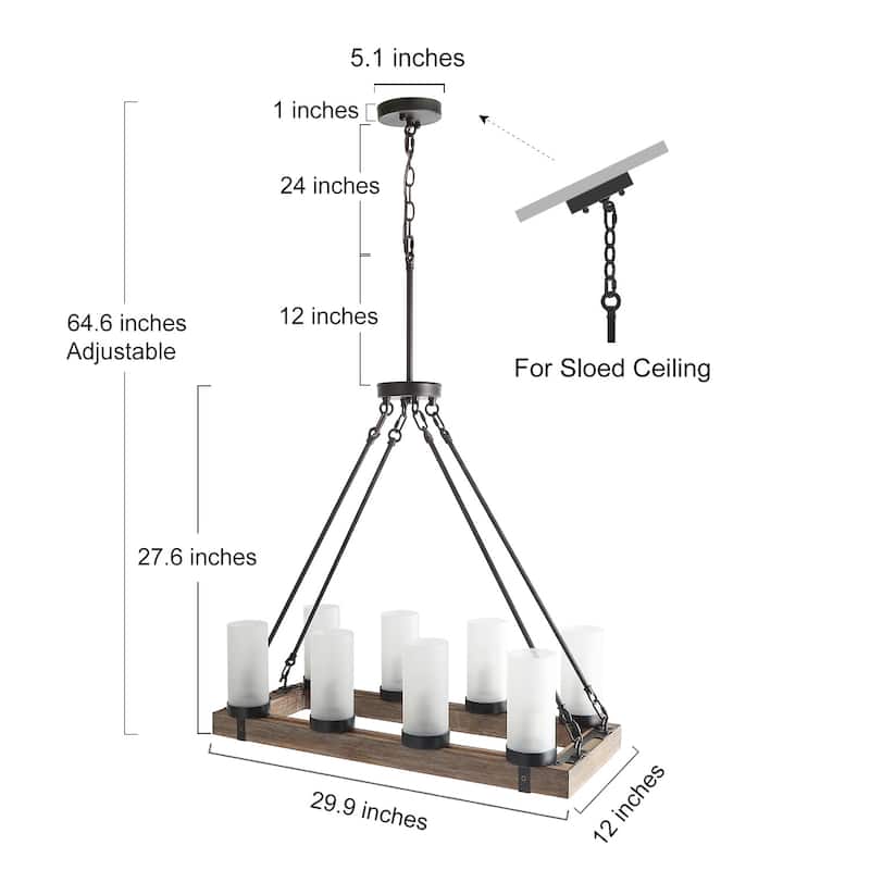 The Gray Barn Farmhouse 8-Light Kitchen Island Rustic Wood Pendant Lights - 29.5"X 11.875"X 23.25"