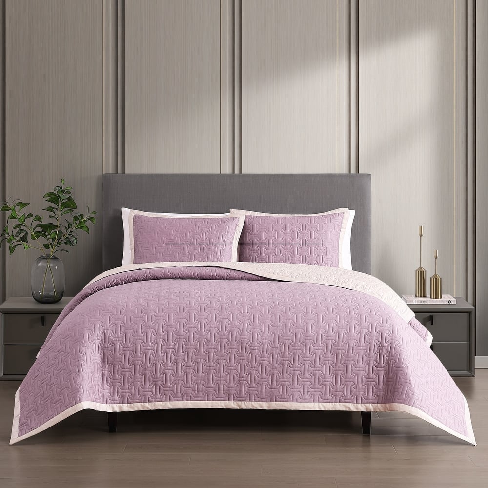 Bebejan 100% Cotton Sateen 3 Piece Textured Quilted Coverlet Set