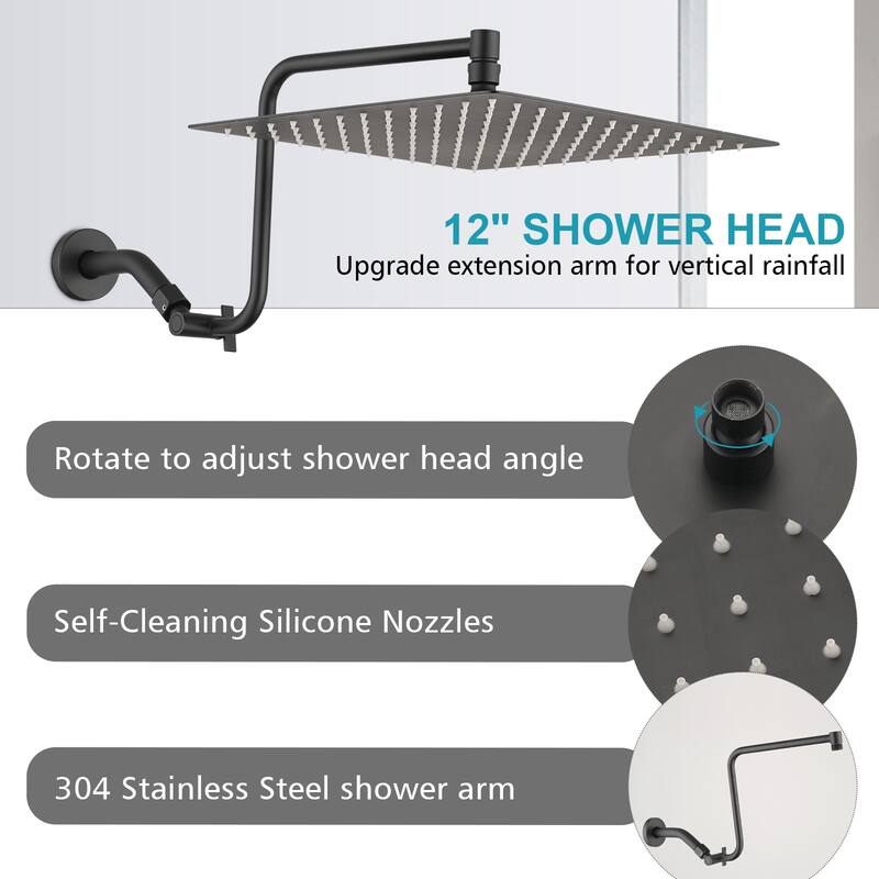YASINU 12" Rain ShowerHead with Adjustable Extension Arm