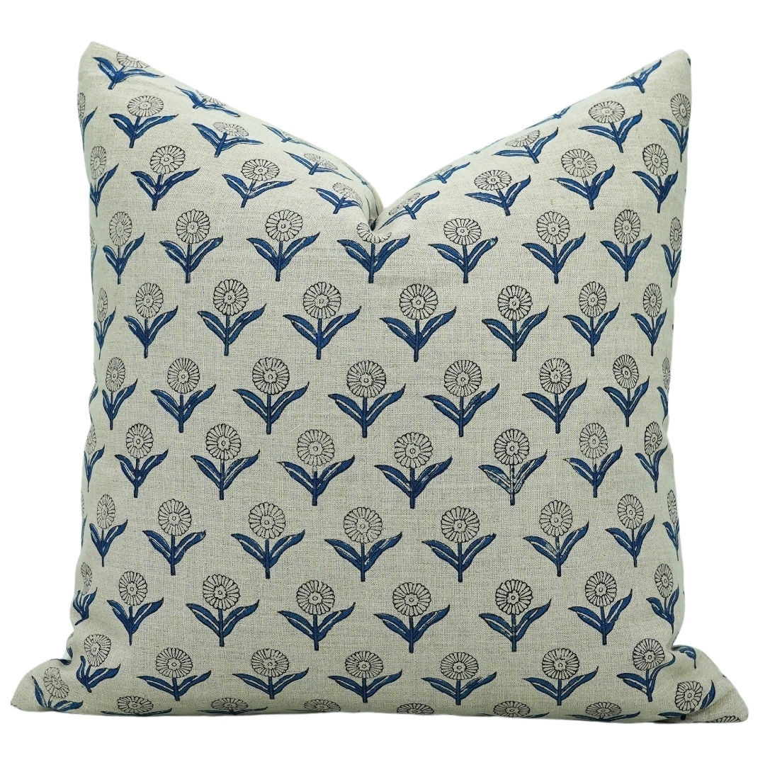 Fabdivine Bohemian Linen Pillow Cover Handmade Floral Farmhouse Décor, Gandapushp