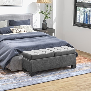 HOMCOM 46" Storage Ottoman Bench, Upholstered End of Bed Bench with Steel Frame