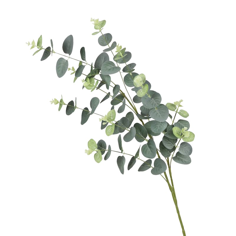 Set of 3 Frosted Green Artificial Eucalyptus Leaf Stem Plant Greenery ...