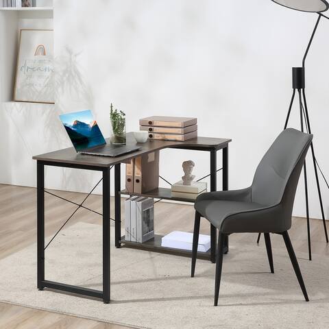HOMCOM L-Shaped Computer Desk Home Office Corner Desk Study Workstation Table with with Wide Desktop, 2 Side Shelves, Steel