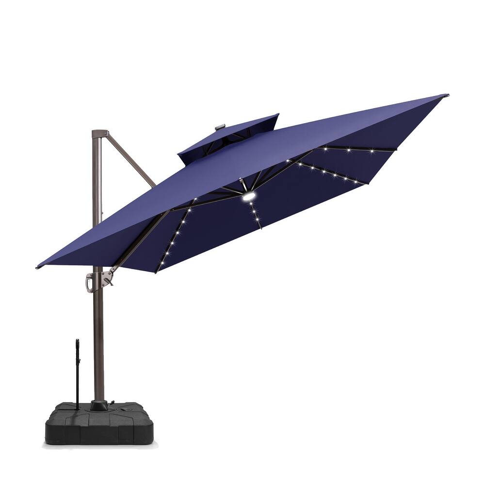 Pellebant 10X13 FT Outdoor Double Top Cantilever Patio Umbrella Solar LED Light with Rod Base