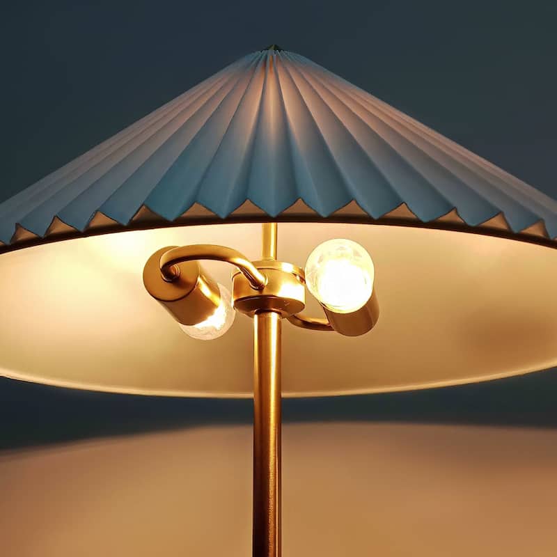 Brightech Sienna 62.5 in Antiqued Brass Mid-Century 2-Light 10W 550Lm 3000K LED Column Floor Lamp With White Linen Empire Shade